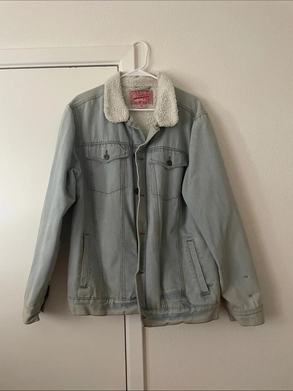 Light Blue Sherpa Collar Denim Jacket for Men